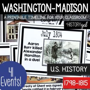 Presidencies of Washington to Madison Printable Timeline