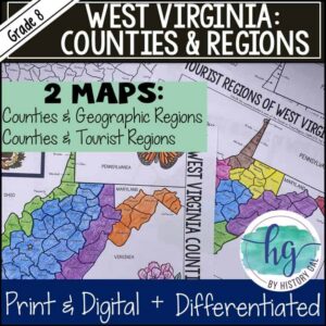 Geography: West Virginia Counties with Geographic & Tourist Regions Maps