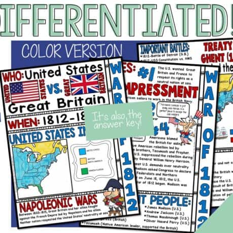 War of 1812 Doodle Notes and Digital Guided Notes - By History Gal
