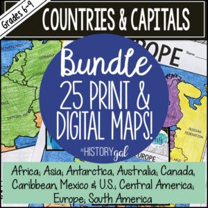 Countries and Capitals of the World Map Activity Bundle (Print and Digital)