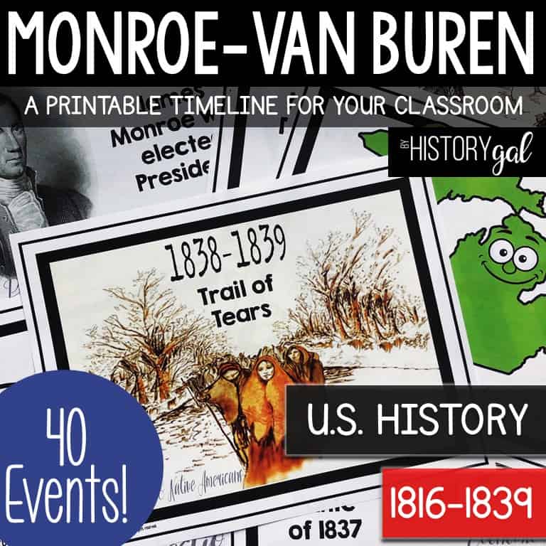 Era of Good Feelings and Age of Jackson Timeline Printable for Bulletin Boards