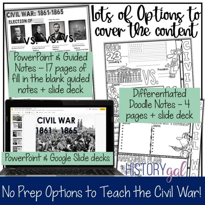 Civil War Unit Bundle of PowerPoints, Doodle Notes, Map Activity & More ...