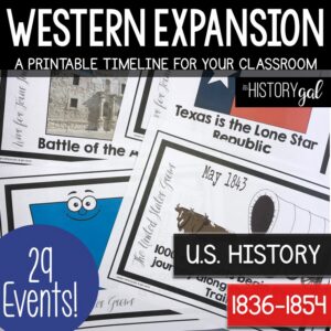 Western Expansion 1836-1854 Timeline Printable for Bulletin Boards