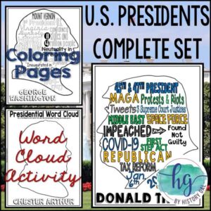 U.S. Presidents Word Cloud Activities Bundle 1789-Present (Washington to Trump)