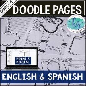 Note Taking Skills & Practice Chapter Notes Doodle Pages in English & Spanish, Print & Digital