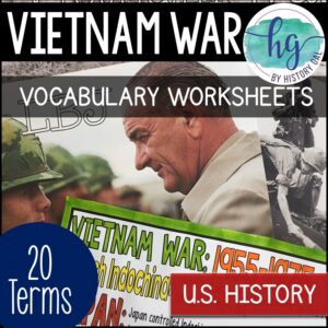 Vietnam War Vocabulary Worksheets with PowerPoint, Coloring and Notes Pages